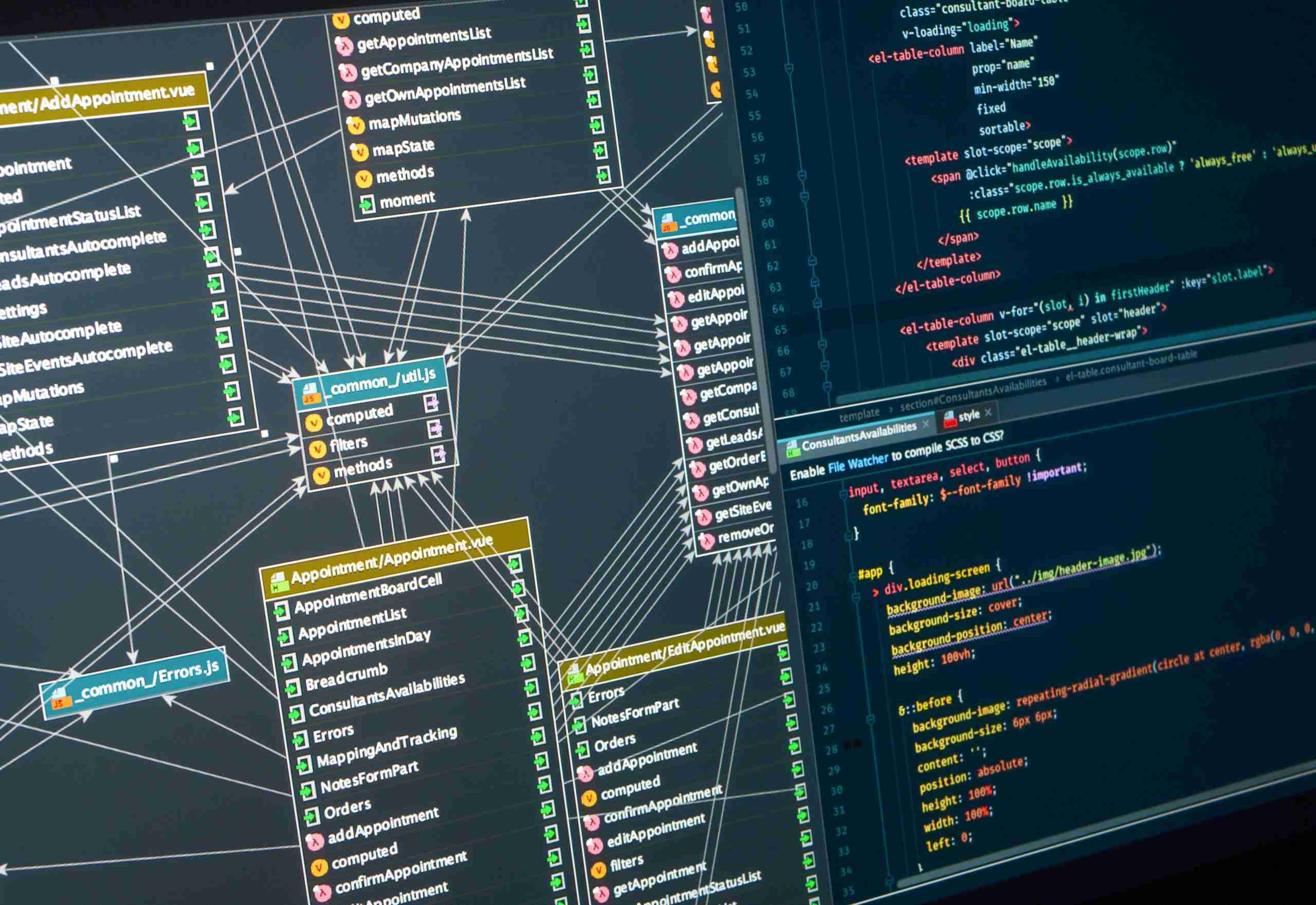 Back-end project architecture development. Markup, database diagram. Integrated Development Environment